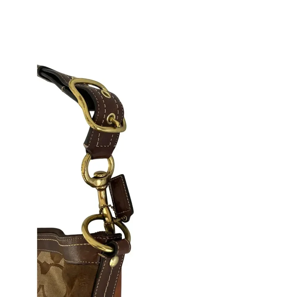 Vintage Coach F0893-F12842 Patchwork Jacquard Leopard Brown Leather Bag Y2K Boho - Picture 5 of 16